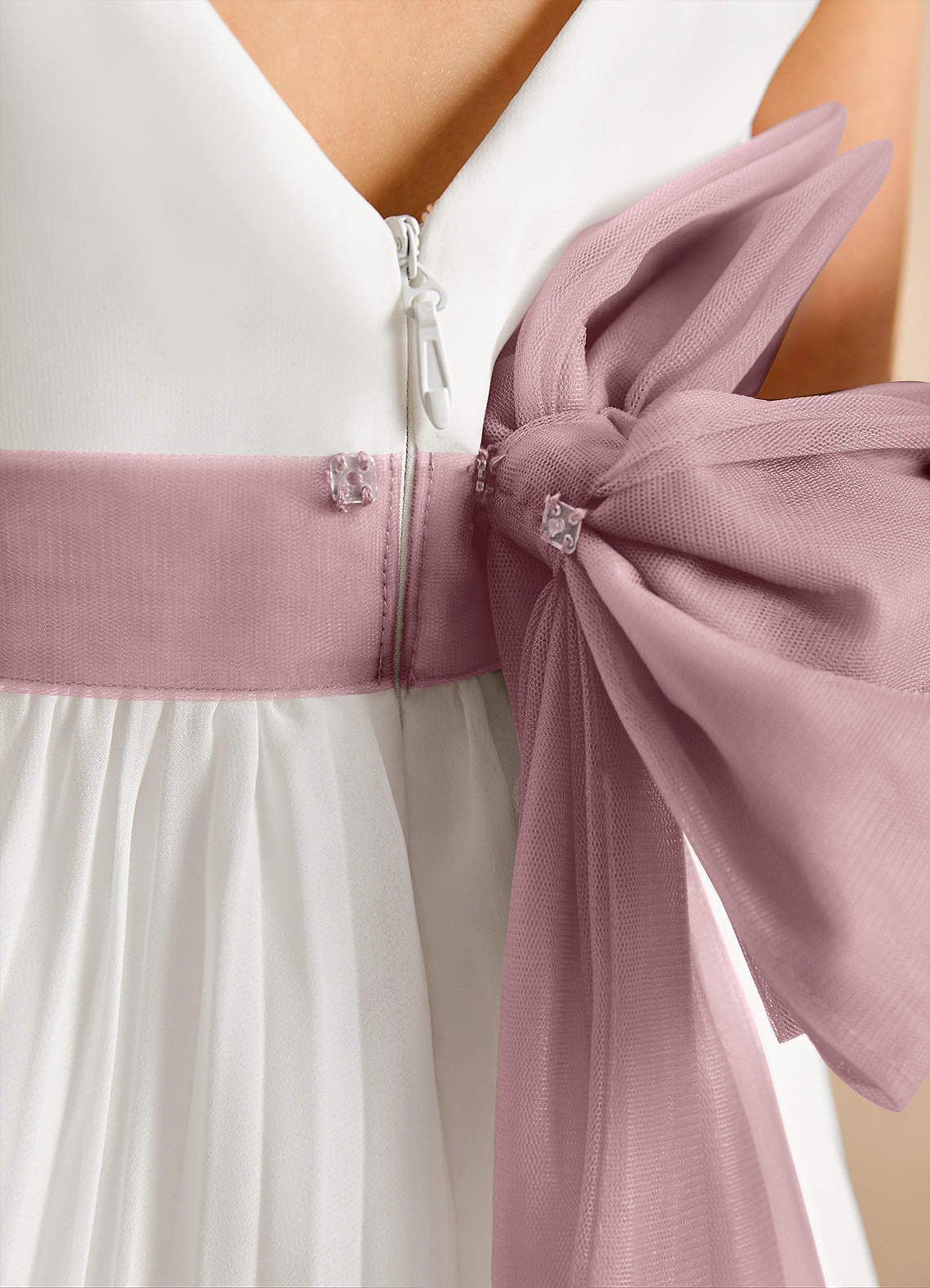 Azazie Margot Abiti da Ragazza di Fiori Abito A-Line in Chiffon Plissettato Avorio Rosa Antico image8