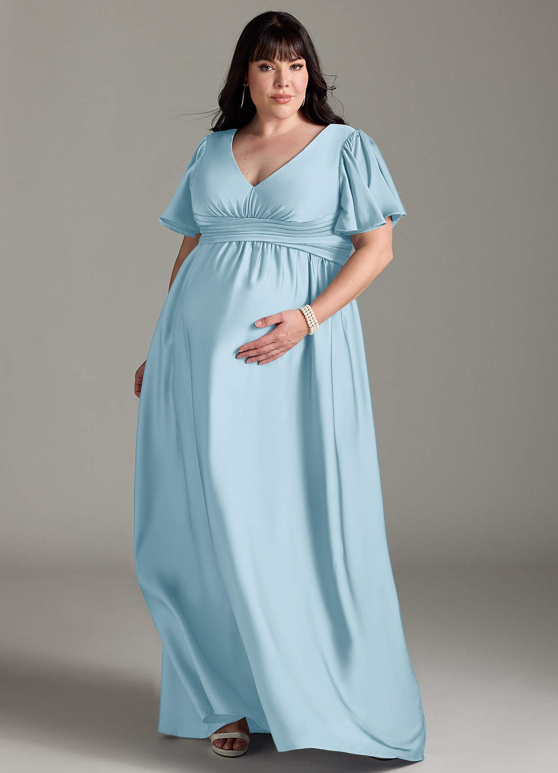 Azazie Verna Brautjungfernkleider für Schwangere A-Linie Gestreift Stretch-Satin Bodenlänge Kleid image1