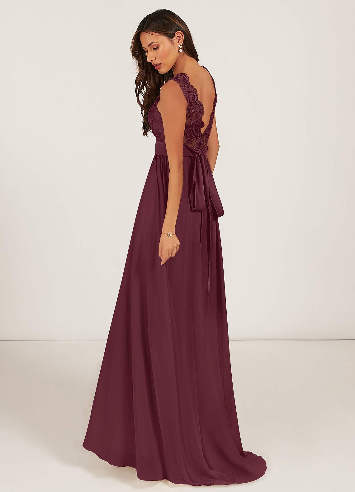 Azazie Gertrude Bridesmaid Dresses Cabernet A-Line Lace Chiffon Dress image3