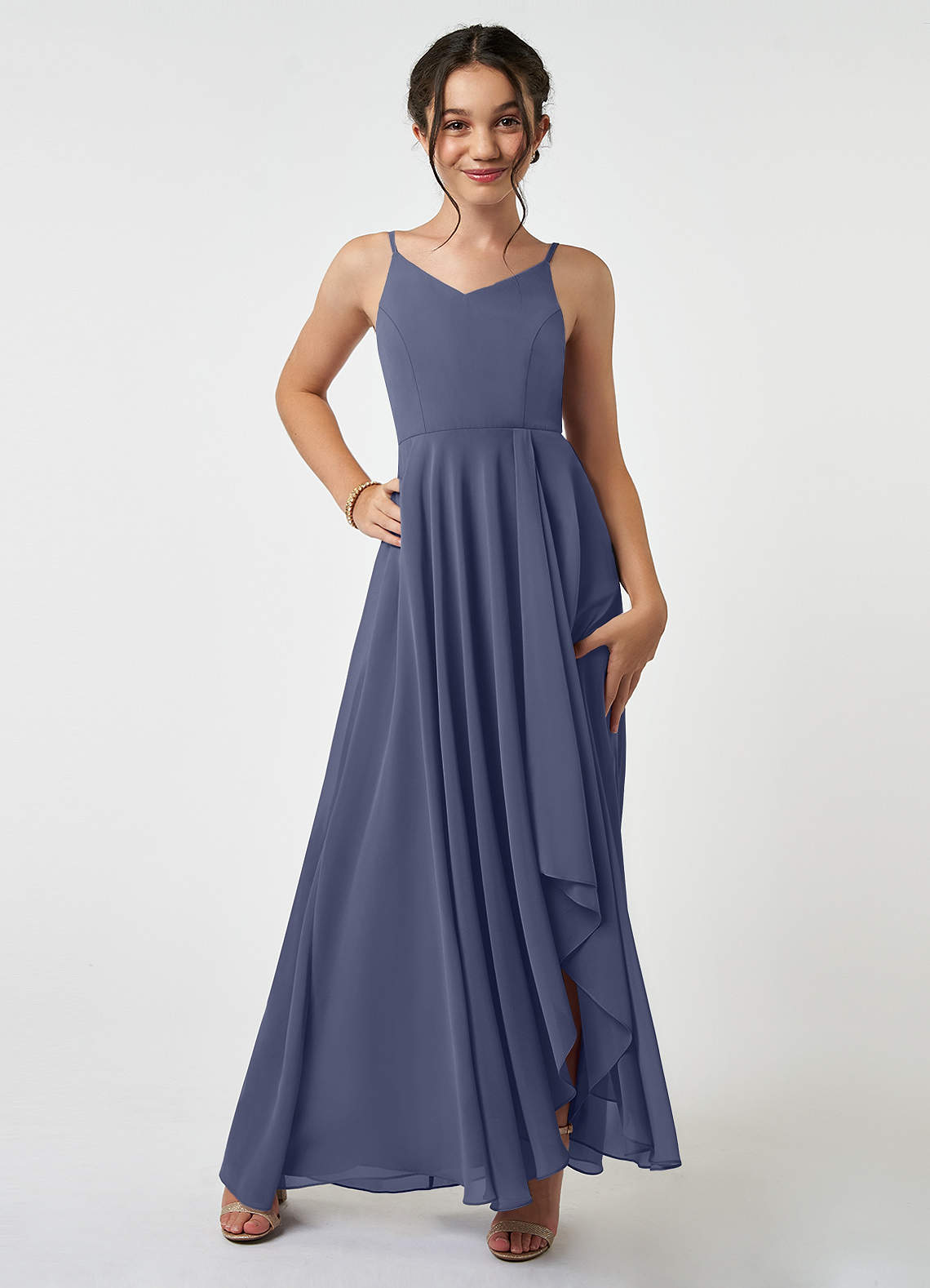 Azazie Collette Junior A-Linie Gestreift Chiffon Kleid Sturm image1
