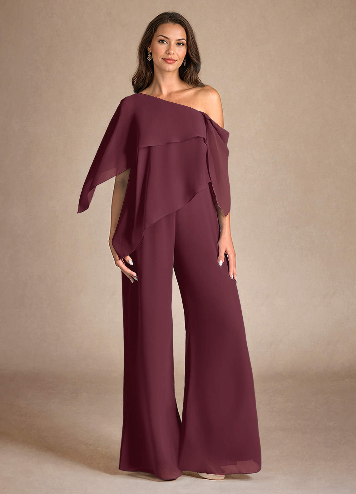 Azazie Halima Abiti per la Madre della Sposa Abito Tuta Pantaloni in Chiffon Spacco Laterale Cabernet image1