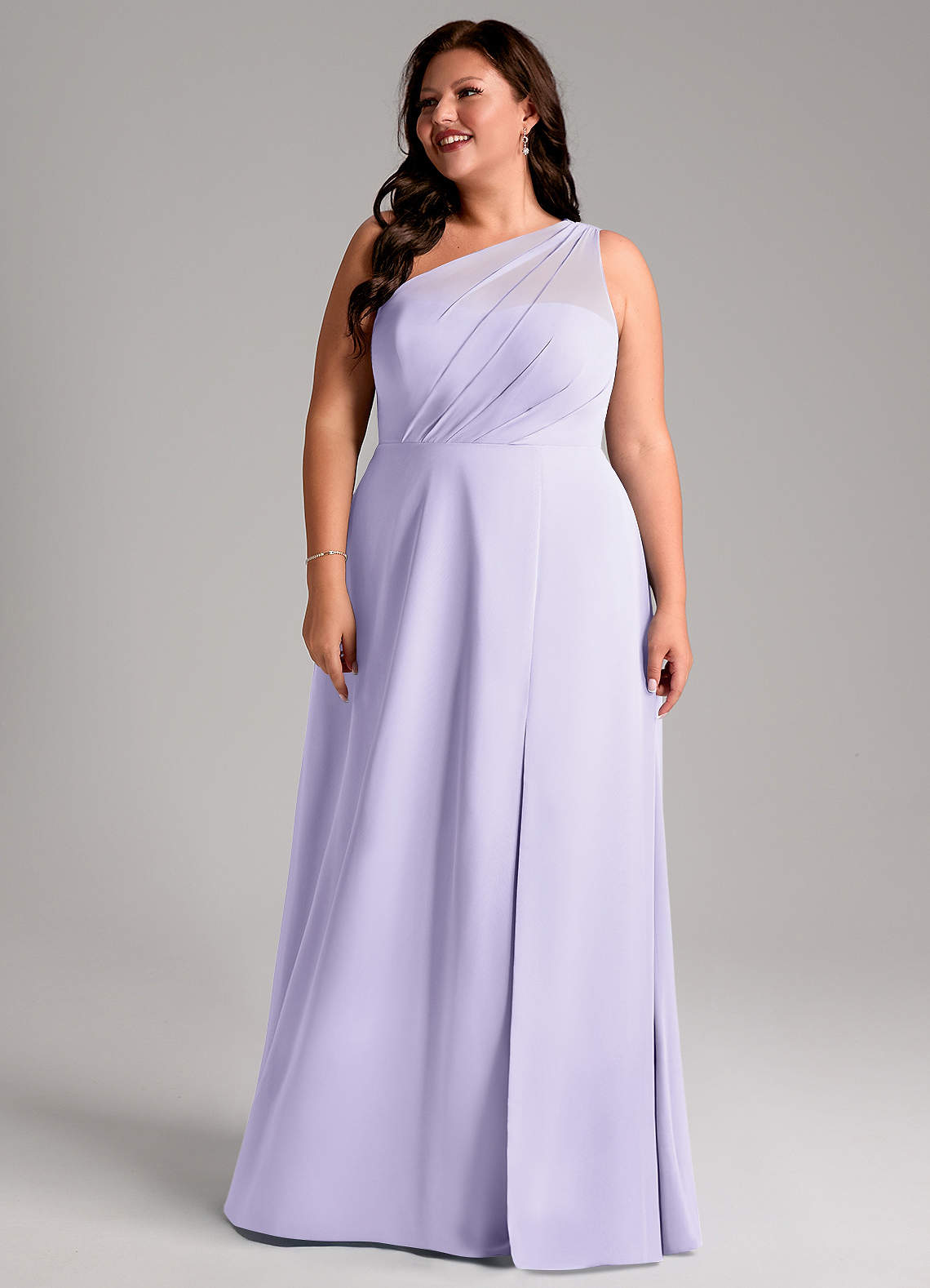 Azazie Phaedra Bridesmaid Dresses Lilac A-Line One Shoulder Chiffon Dress image13