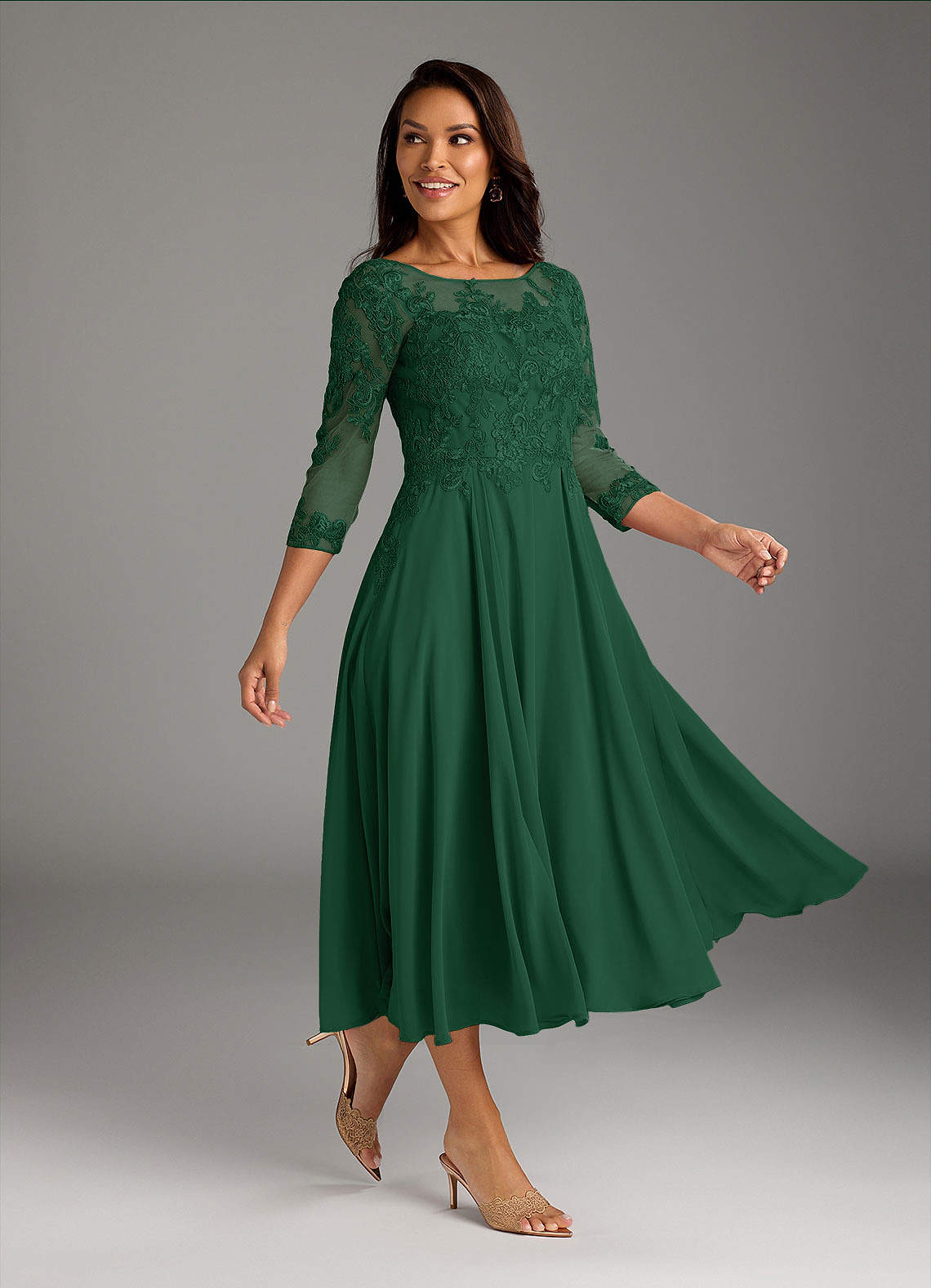Azazie Marge vestidos de madre de la novia Vestido de Verde Oscuro de Gasa de Corte En A con Encaje redondo image1
