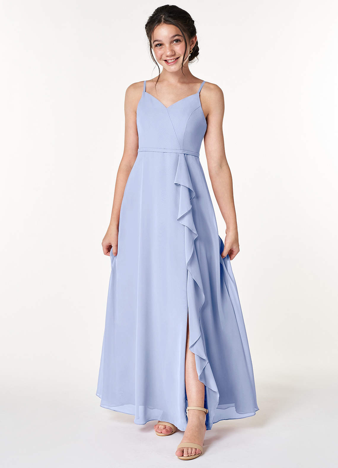 Azazie Naeem Junior Ice A-Line Ruched Chiffon Dress image1