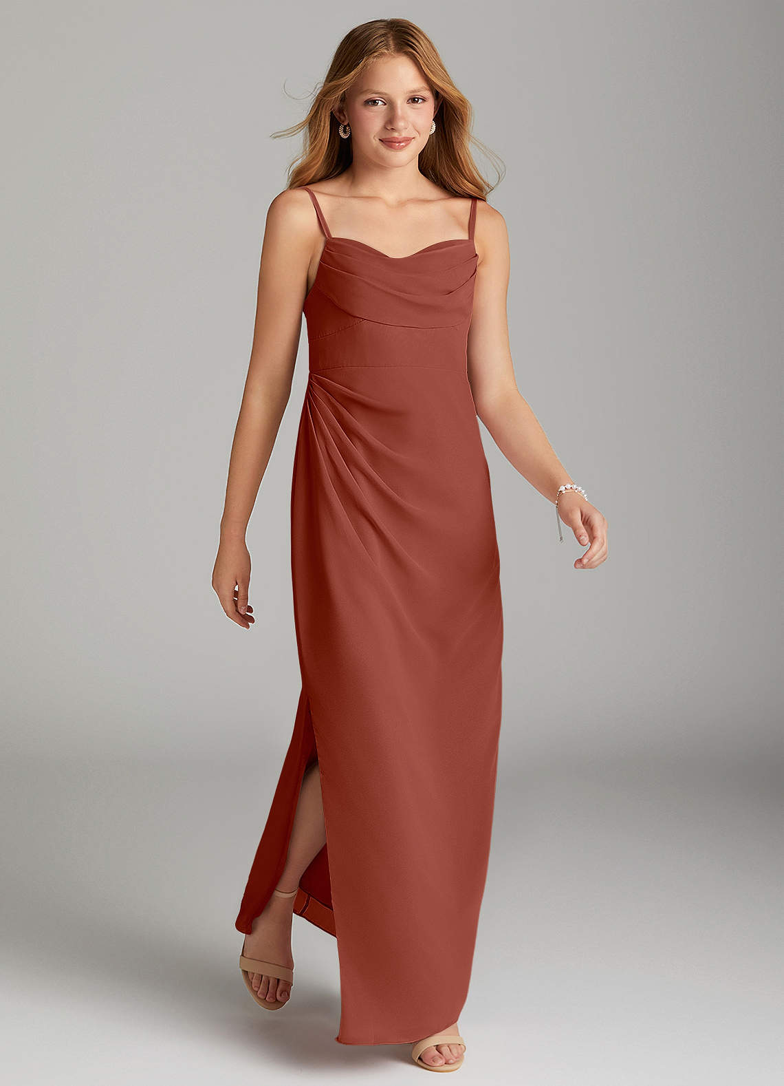 Azazie Mai Junior Auburn Sheath Pleated Chiffon Dress image3