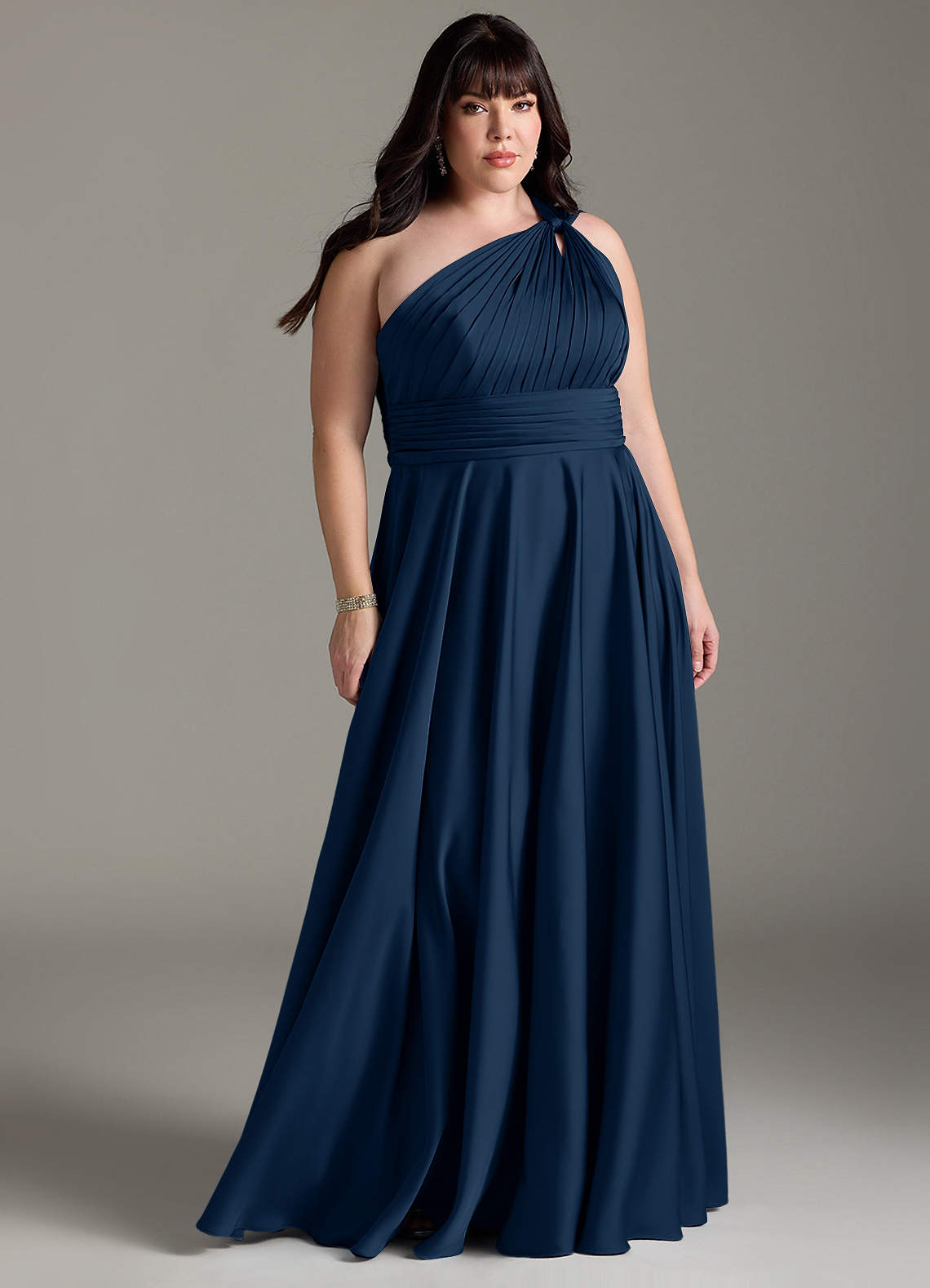 Azazie Charlize Bridesmaid Dresses Dark Navy A-Line One Shoulder Stretch Satin Dress image8