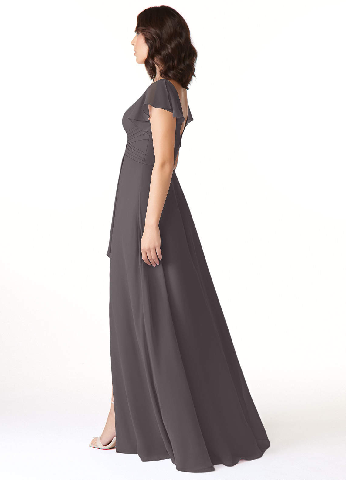 Azazie Omari Bridesmaid Dresses Steel Grey A-Line Chiffon Dress image2