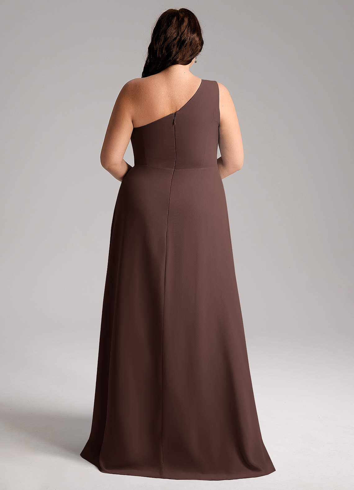 Azazie Brooke Brautjungfernkleider A-Linie One-Shoulder Chiffon Kleid Ganache image8