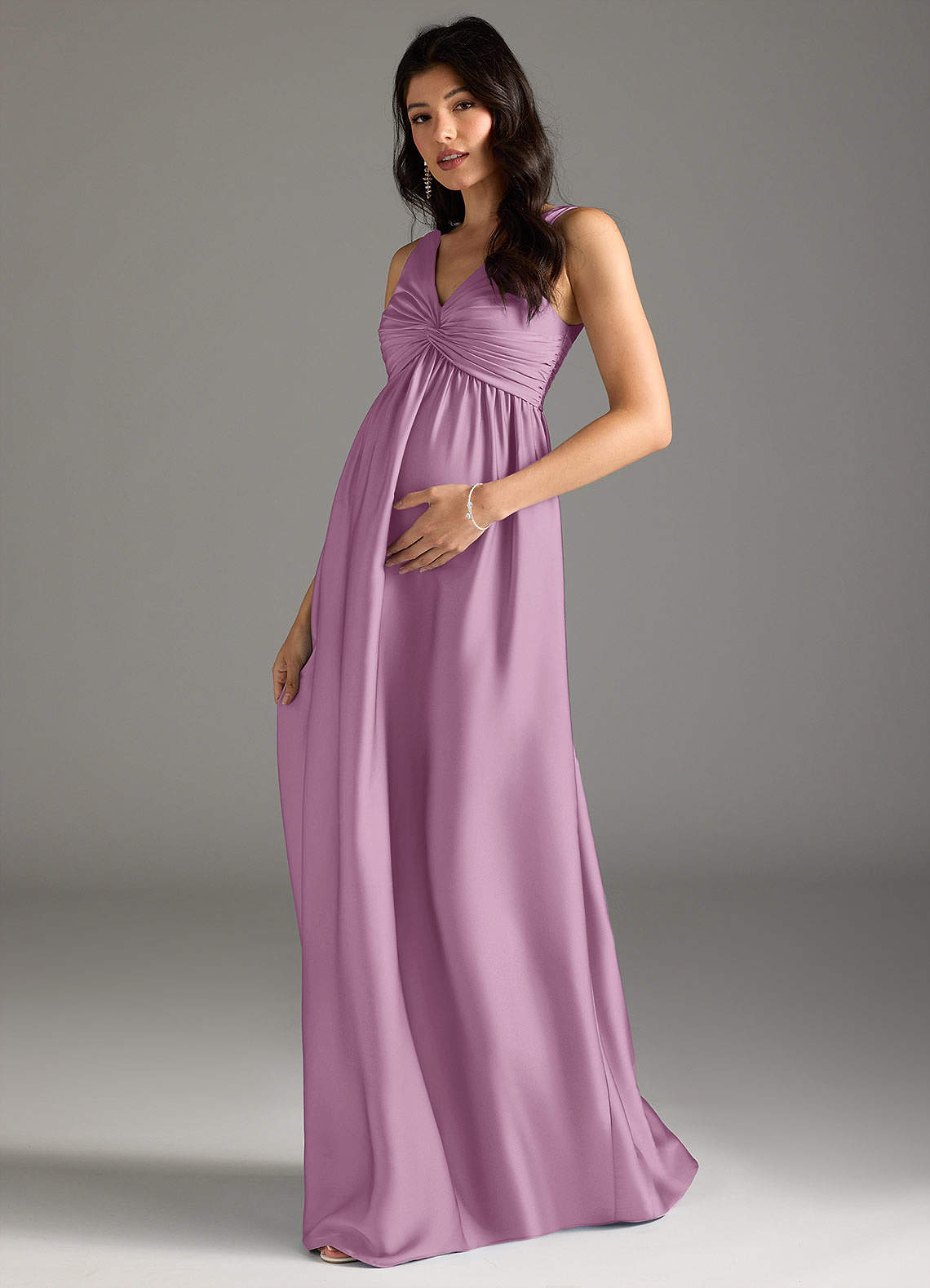 Azazie Yetta Brautjungfernkleider für Schwangere A-Linie Plissee Stretch-Satin Bodenlänge Kleid image1