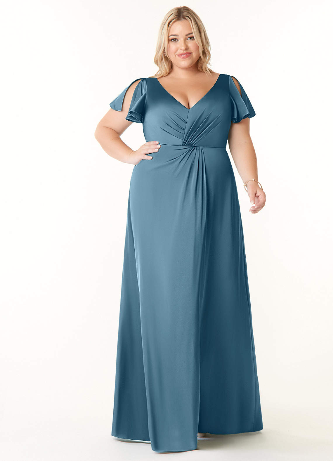 Azazie Soren Bridesmaid Dresses Bermuda A-Line Pleated Stretch Satin Dress image1