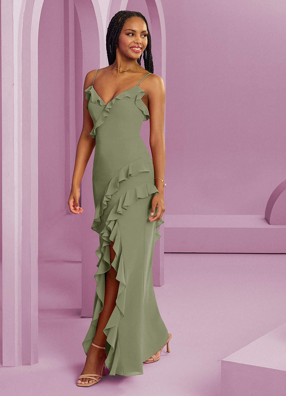 Barbie ♥ Azazie Bridesmaid Dresses Pistachio Sheath Chiffon Dress image1