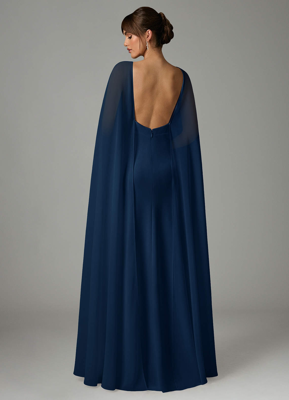 Azazie Stefania Vestidos de madrinha de casamento Vestido Azul Marinho de Cetim elástico de Linha A image3