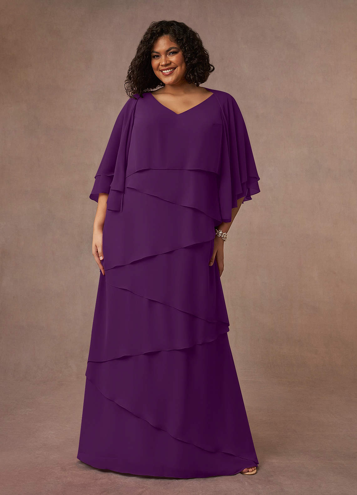 Azazie OHara Mother of the Bride Dresses Grape A-Line V-Neck Chiffon Dress image1