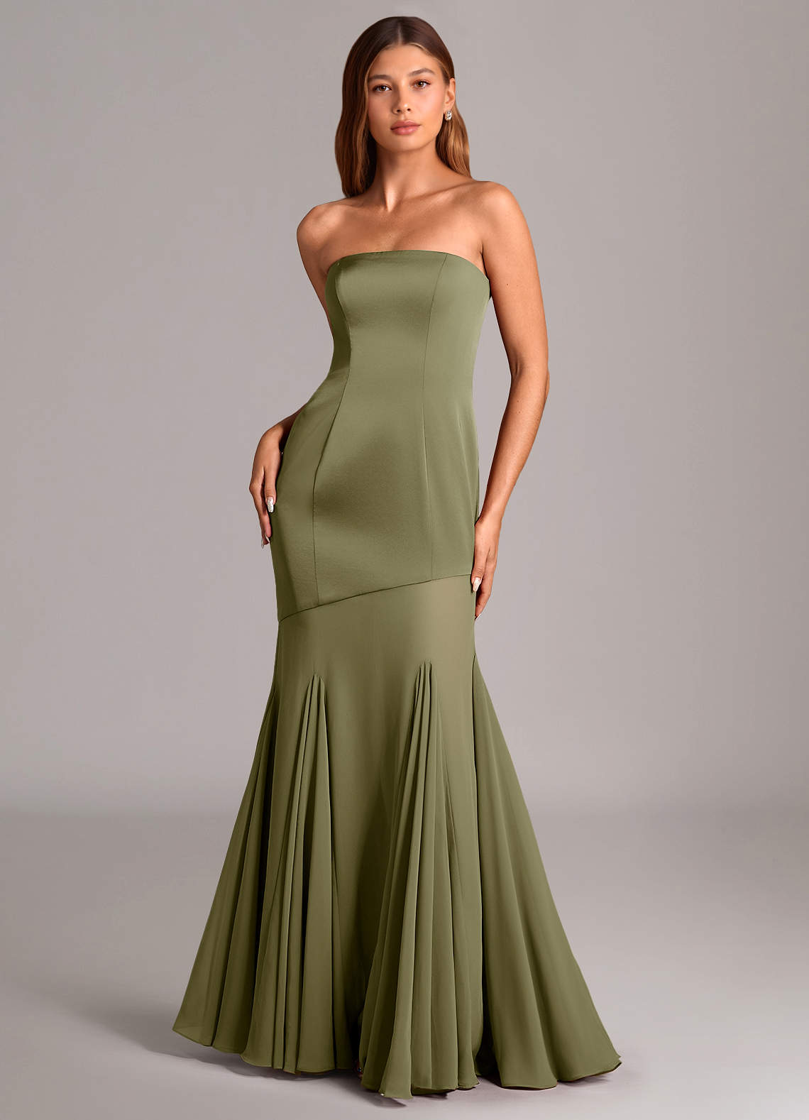 Azazie Uma Vestidos de damas de honor Vestido de Pistacho de Gasa de Corte Sirena Convertible con Sin tirantes image1