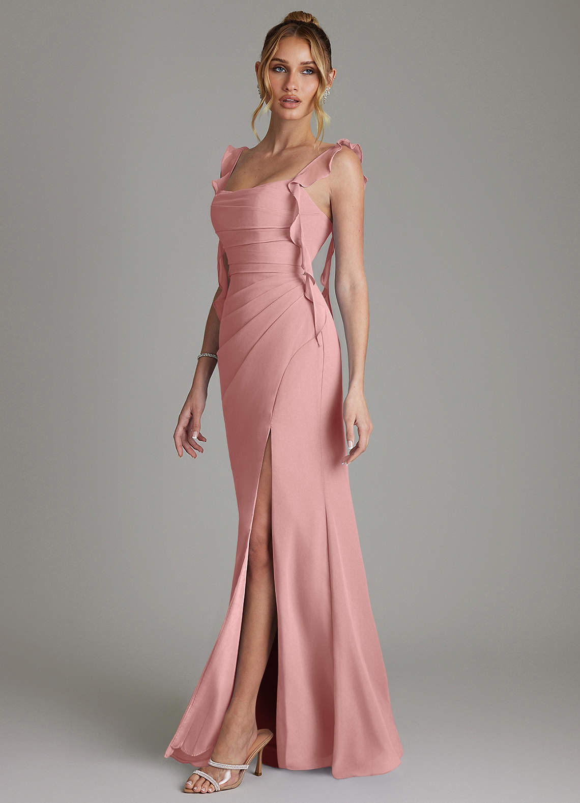 Azazie Jessamine Bridesmaid Dresses Dusty Rose Mermaid Corset Chiffon Dress image4
