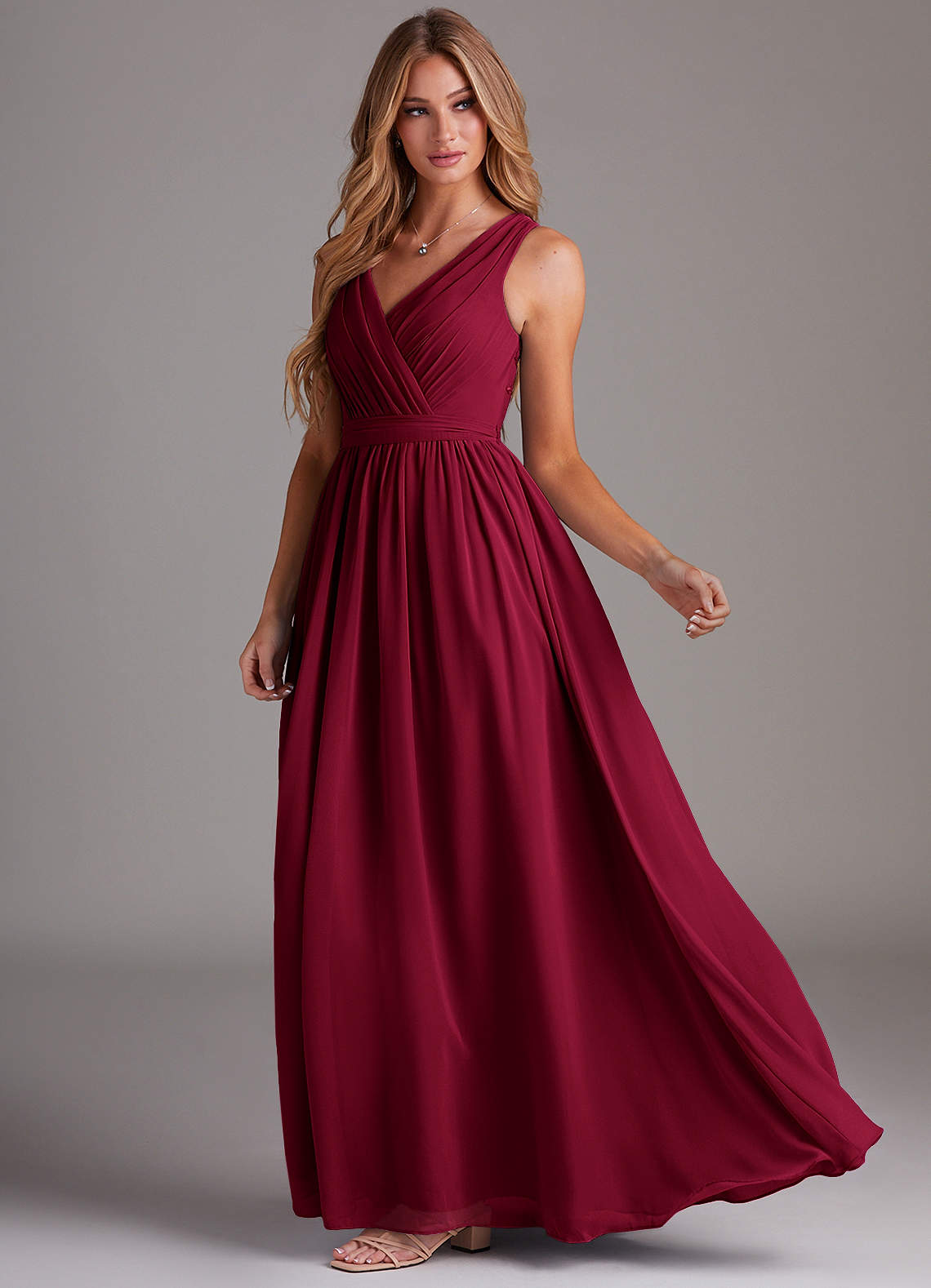Azazie Kingsley Bridesmaid Dresses Burgundy A-Line Lace Chiffon Dress image3