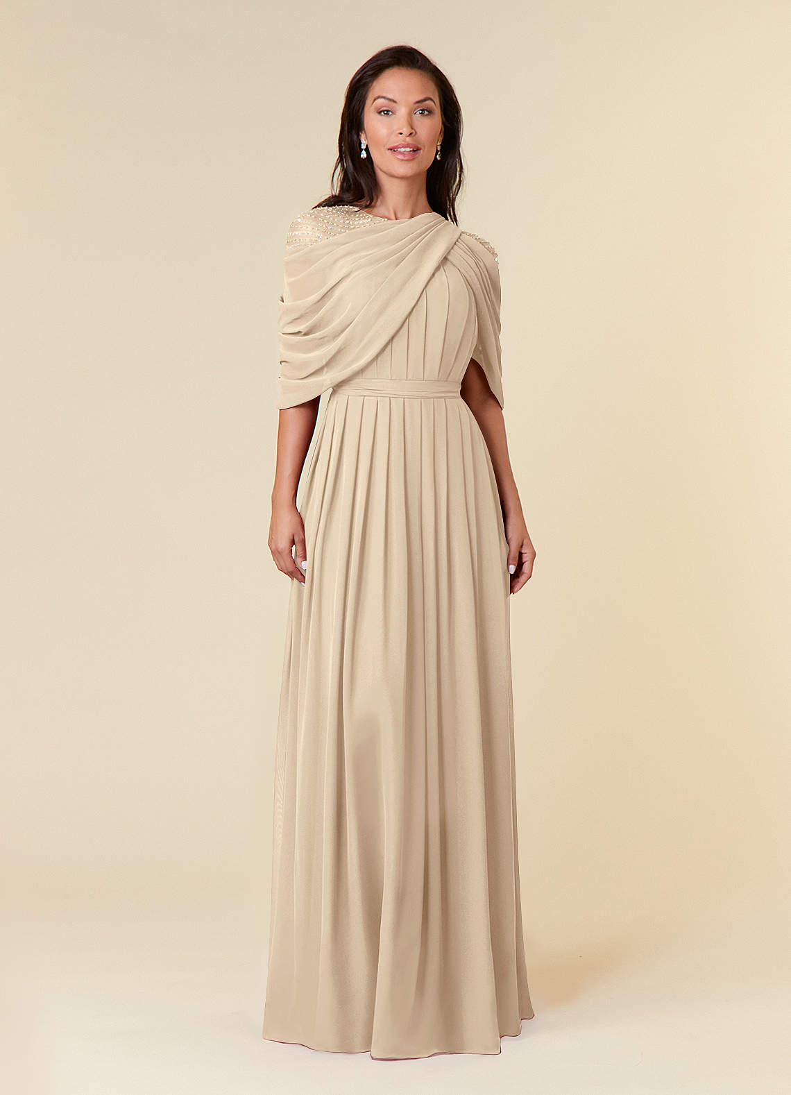 Azazie Olena Champagne A-Line Sequins Chiffon Dress Ready to Ship | Azazie