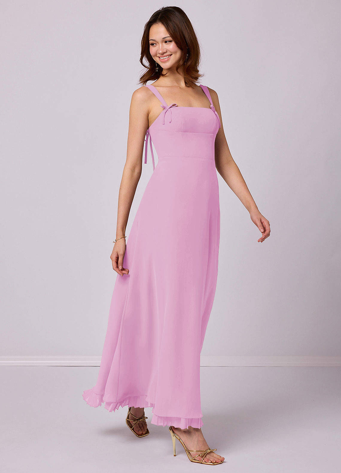 Barbie ♥ Azazie Bridesmaid Dresses Candy Pink A-Line Pleated Chiffon Dress image1