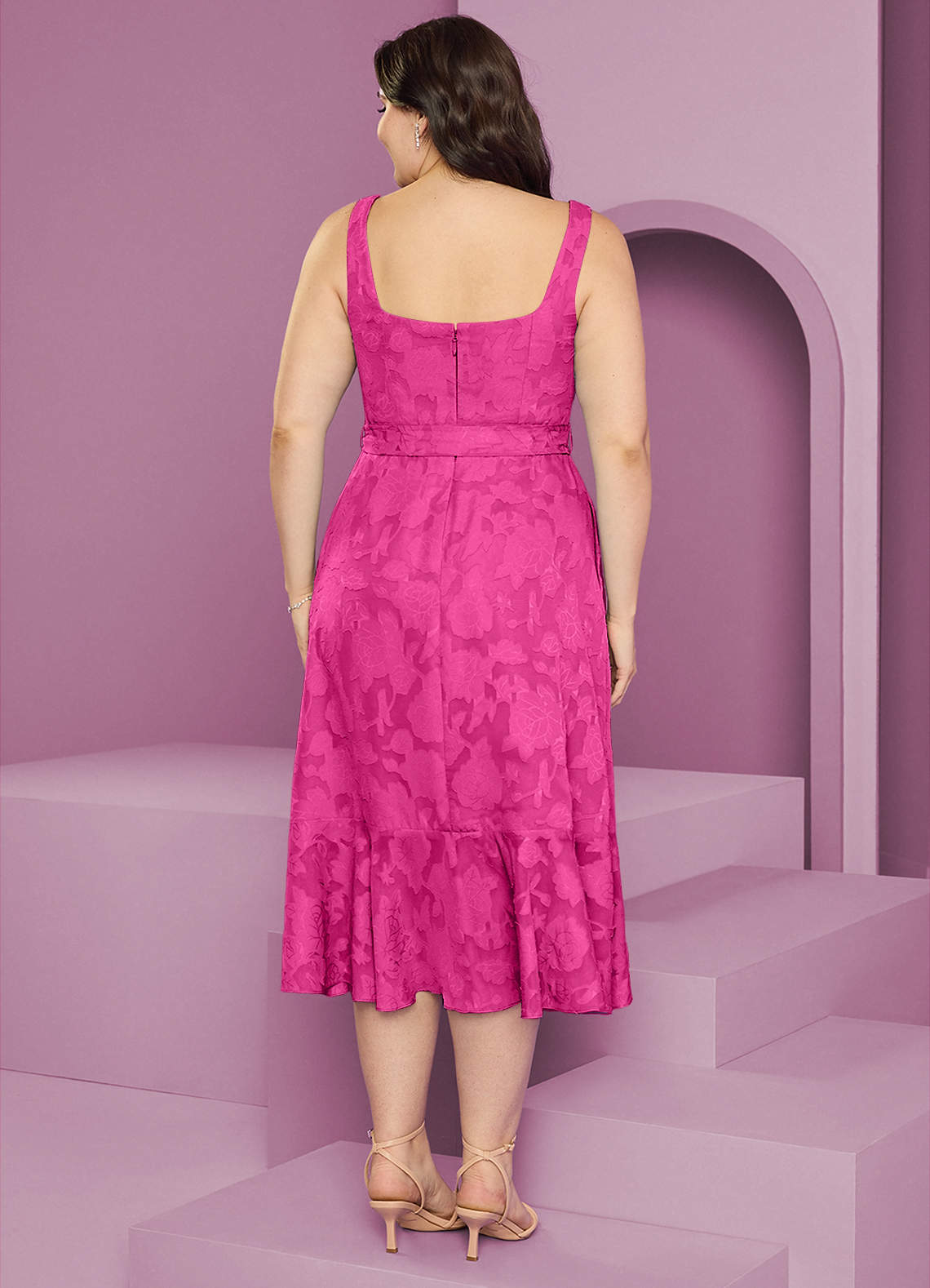 Barbie ♥ Azazie Robes de demoiselle d'honneur Robe Trapèze en Blumen-Burnout avec poches Barbie Rose image10