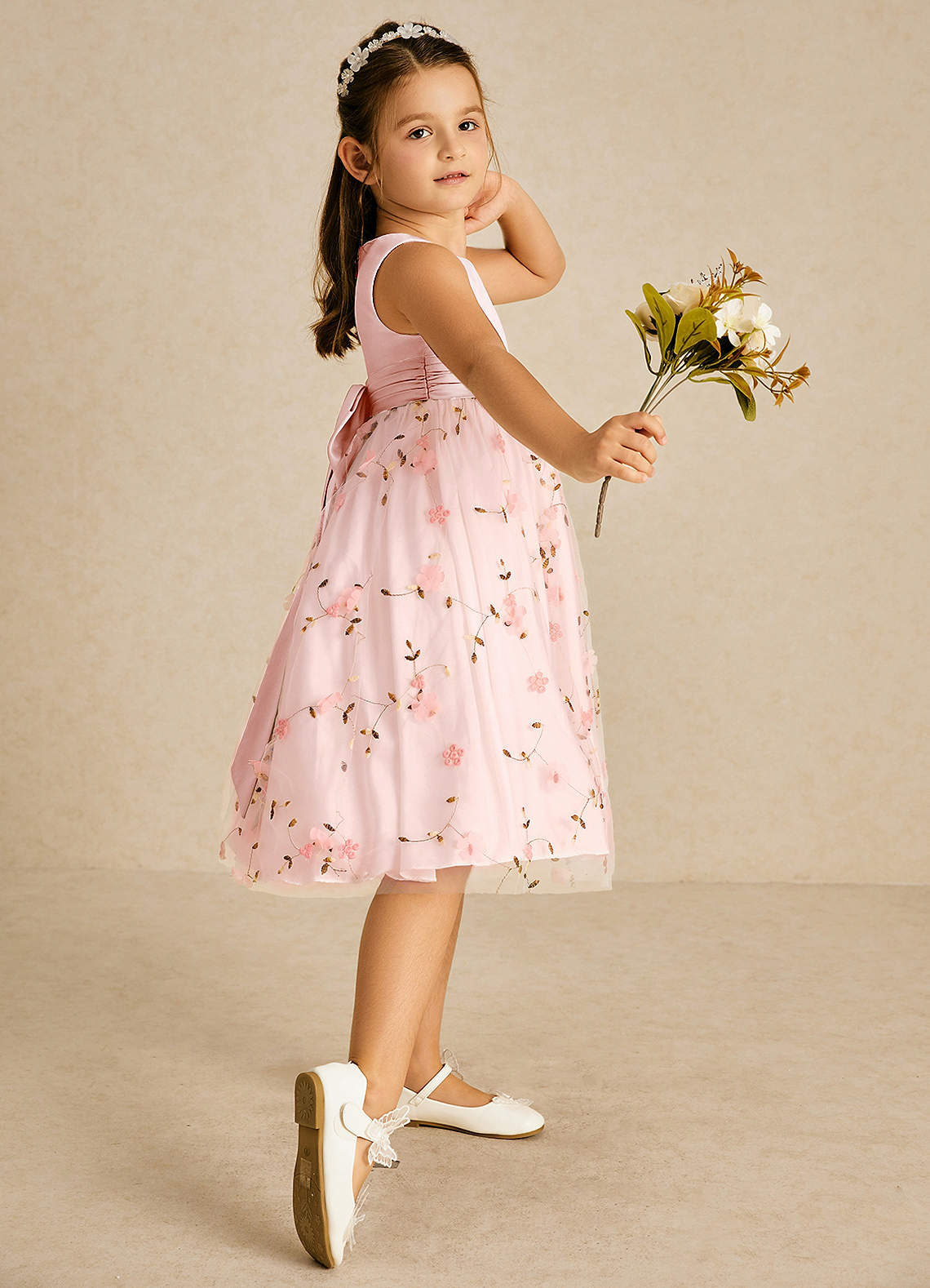 Azazie Pollie Flower Girl Dresses Blushing Pink A-Line Bow Tulle Dress image2