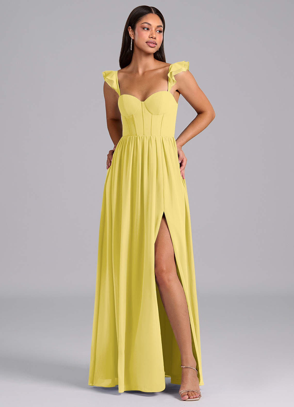canary bridesmaid dresses Azazie Calianna