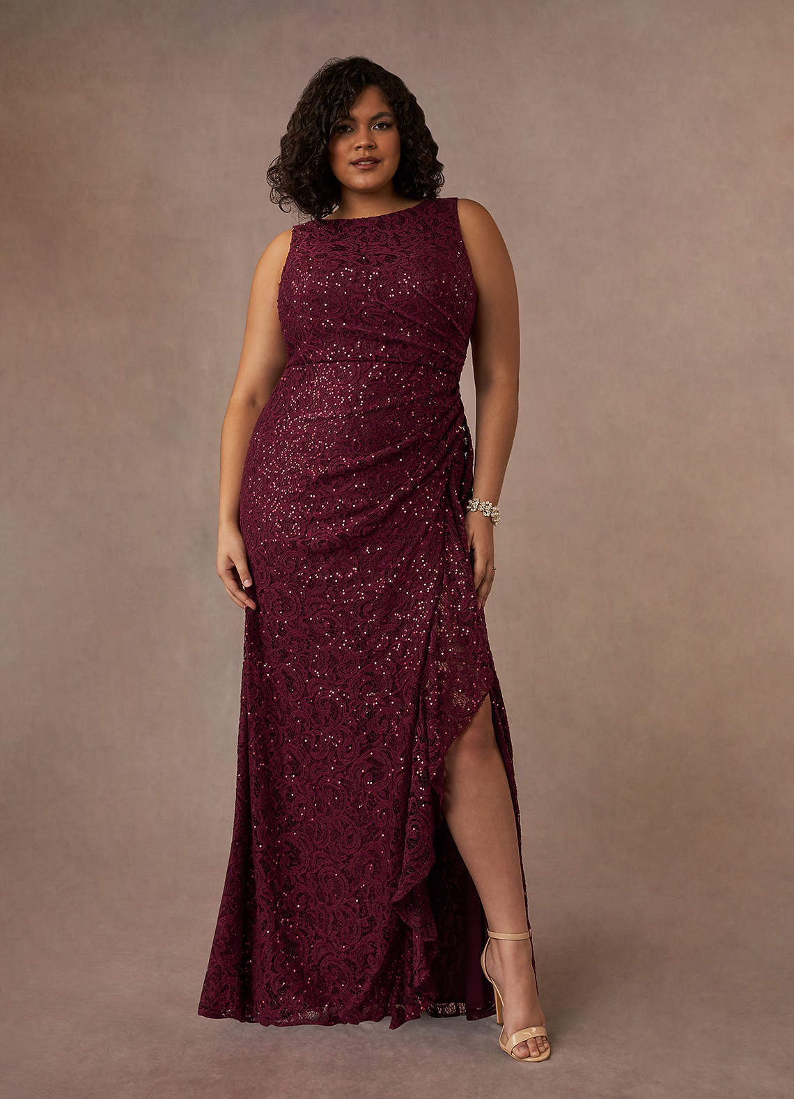 Azazie Eleanora Kleider für die Brautmutter Etui Pailletten Spitze Kleid Cabernetrot image1