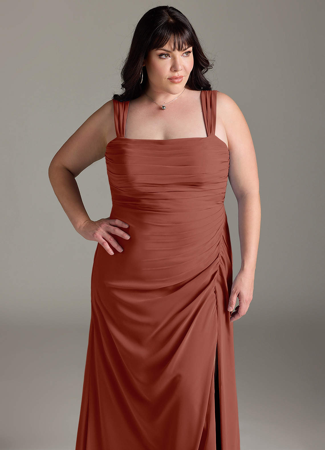 Azazie Jesaphine Bridesmaid Dresses Auburn Sheath Bow Chiffon Dress image12