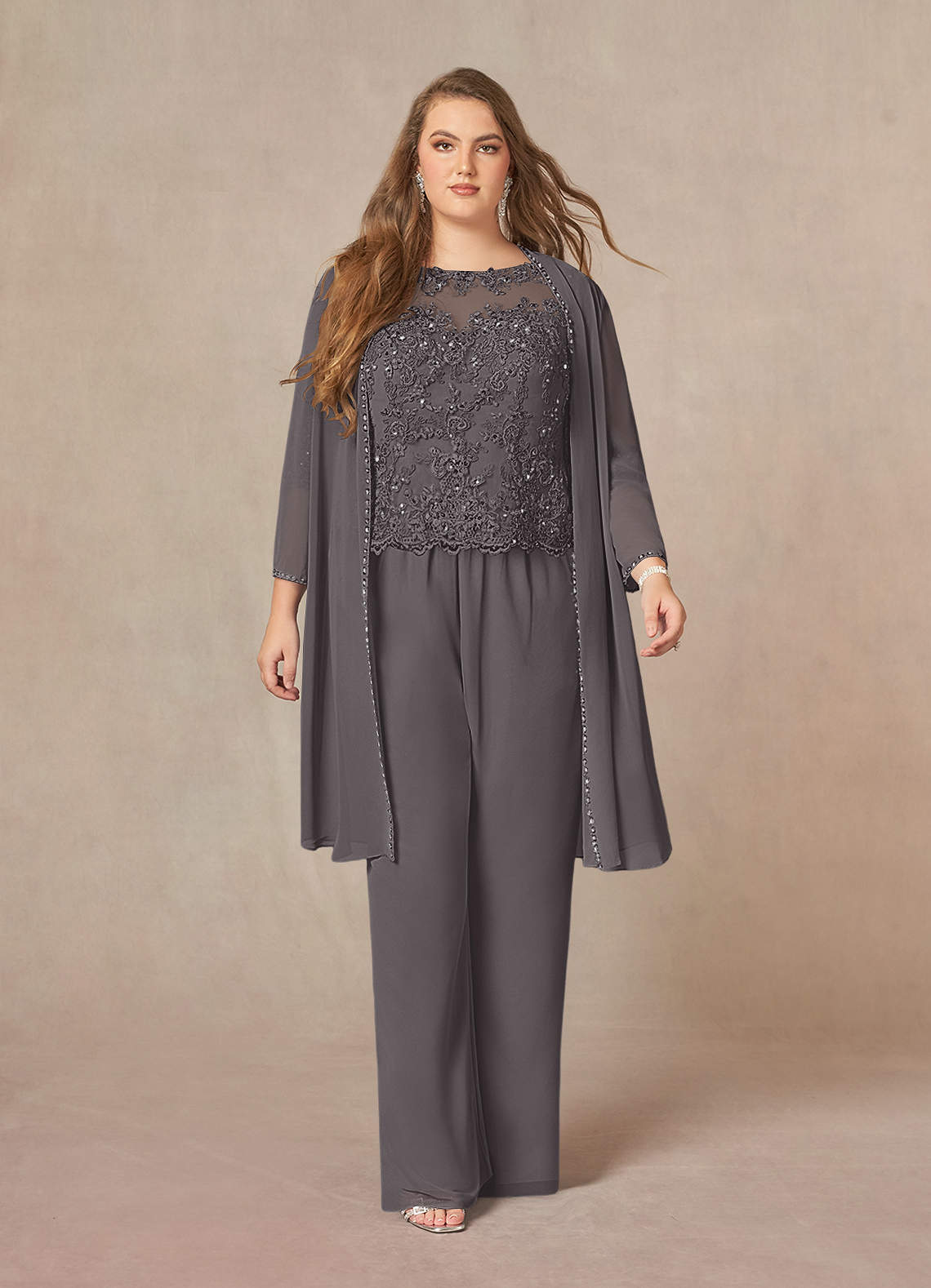 Azazie Florida Steel Grey Jumpsuit/Pantsuit Sequins Chiffon Dress