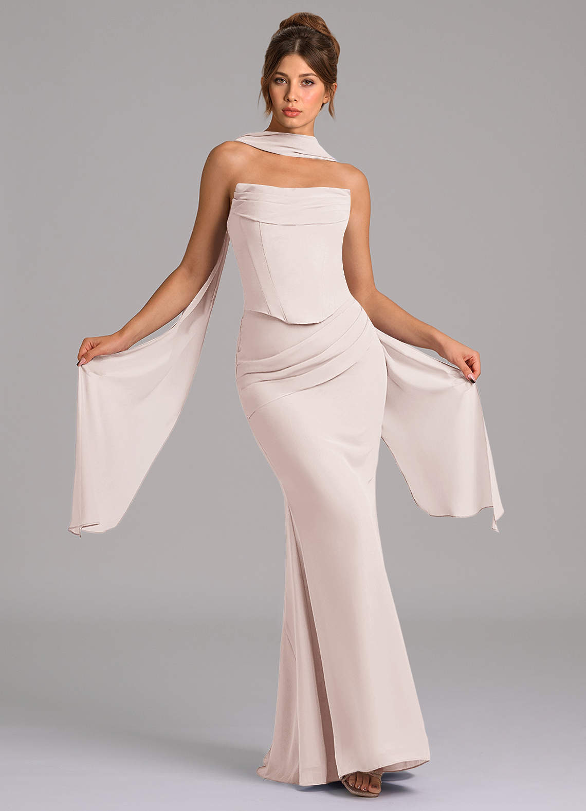 Azazie Sorrel Robes de demoiselle d'honneur Robe Sirène en Mousseline de soie Corset Rose Pétale image1