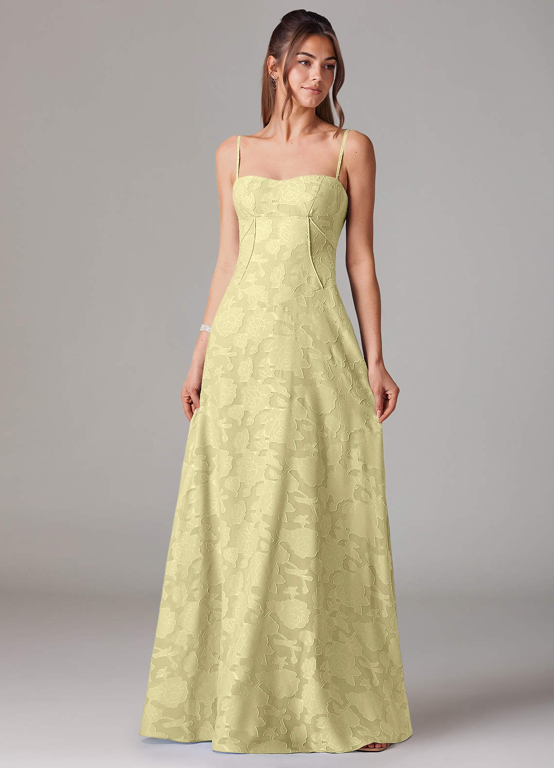 Azazie Valentine Bridesmaid Dresses Lemon Sorbet A-Line Sweetheart Neckline Floral Burnout Dress image1