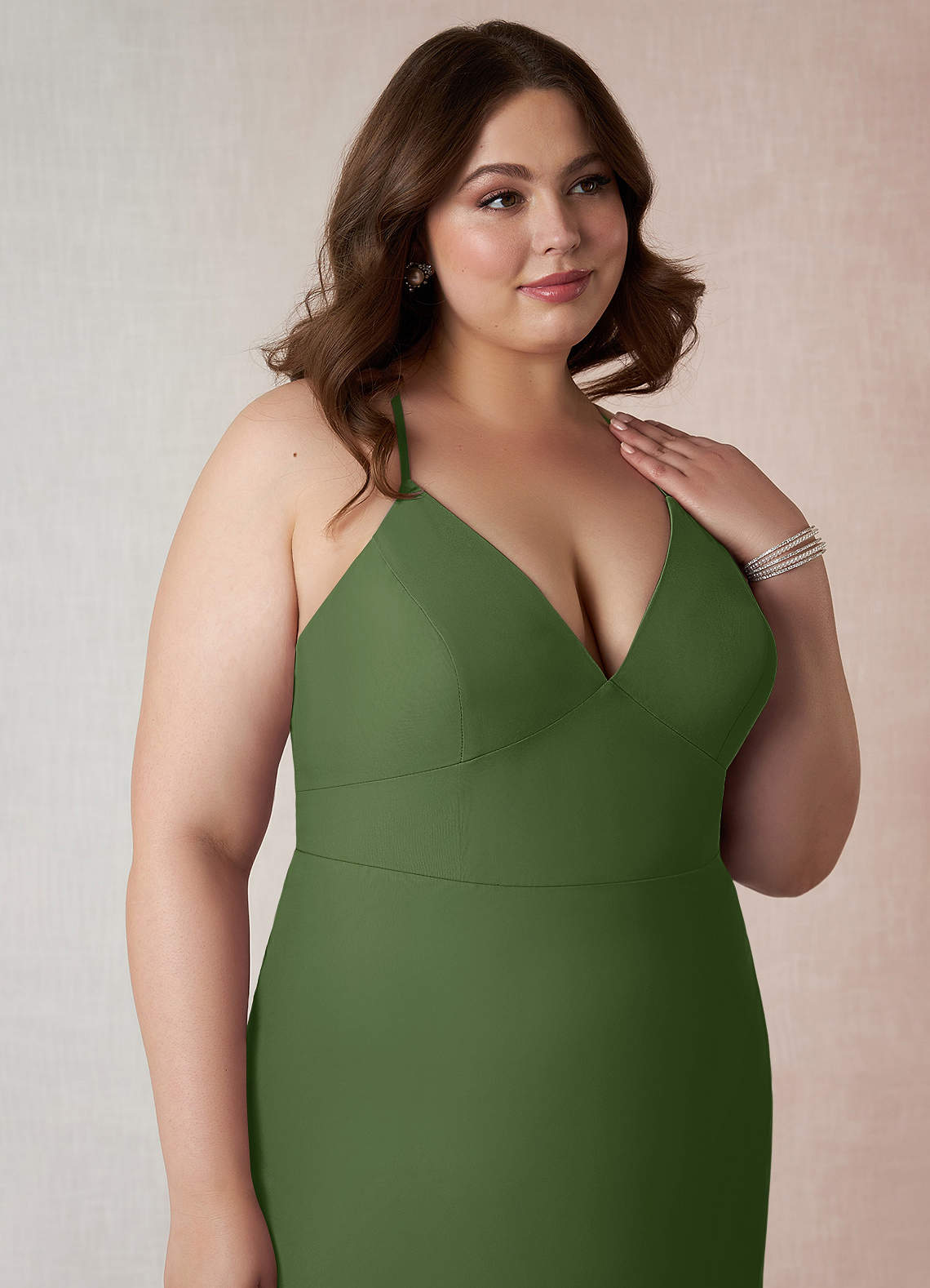 Azazie Plus Size Sheath V-Neck Floor-Length Chiffon Bridesmaid Dresses - Olive