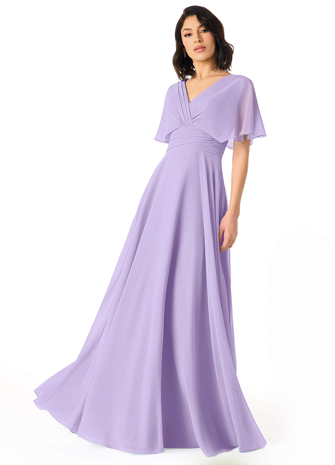 Azazie Pamela Bridesmaid Dresses Lilac A-Line V-Neck Pleated Chiffon Dress image1