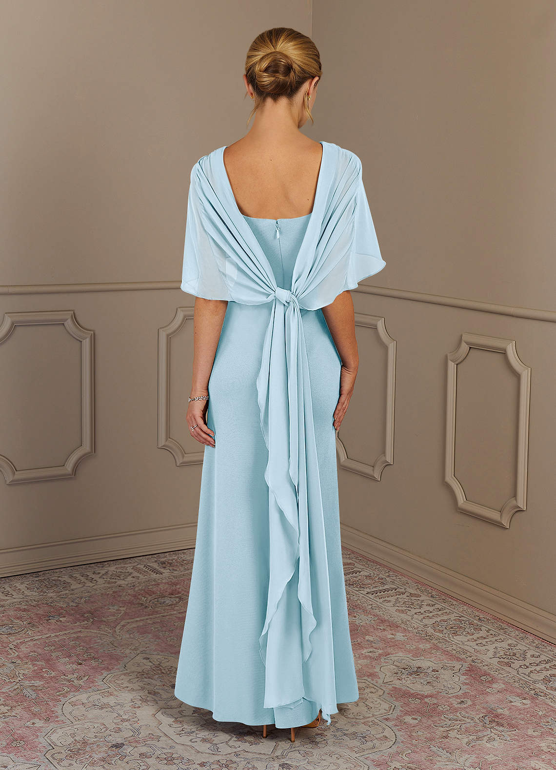 Azazie Dion vestidos de madre de la novia Vestido de Azul Cielo de Crepé elástico de Recto con Scoop image5
