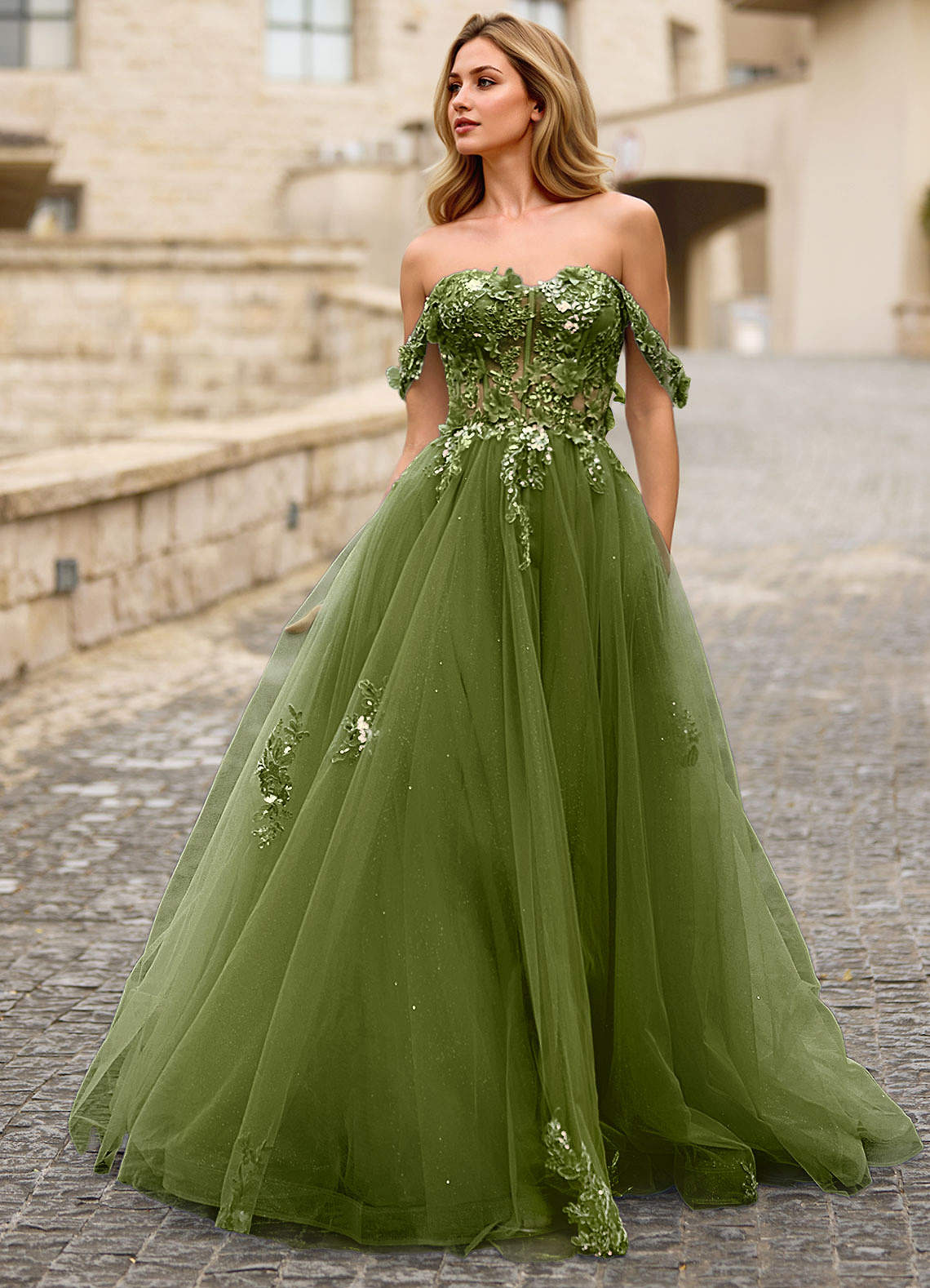 green dress corsage Teal Dotted Dress– Teuta Matoshi main image 0