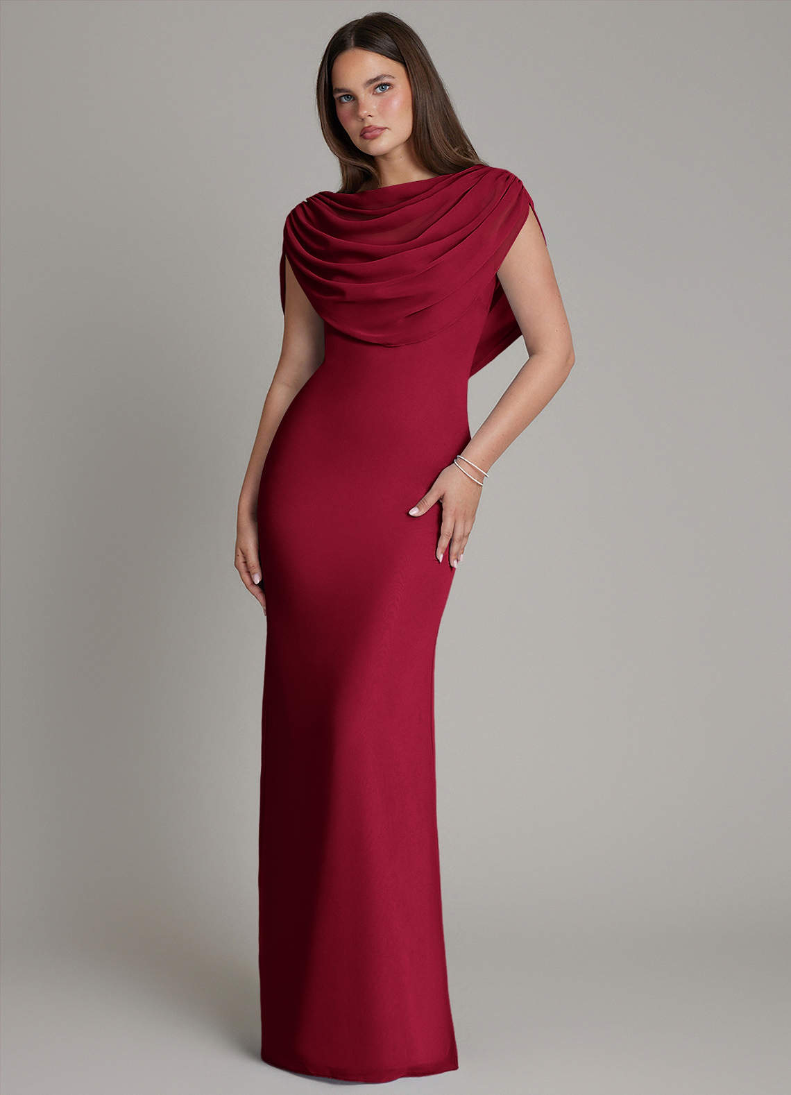 red bridesmaid dresses mermaid Plus Size Burgundy Mermaid Bridesmaid Dresses Long Sleeve Mother of the Bride Dress ARD1388