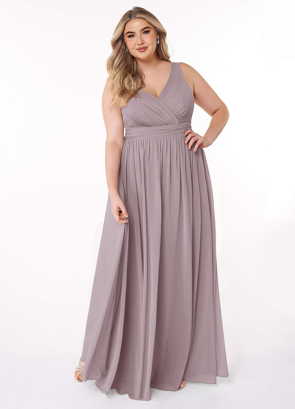 Azazie Kora Brautjungfernkleider A-Linie Plissee Chiffon Kleid Dämmerung image1