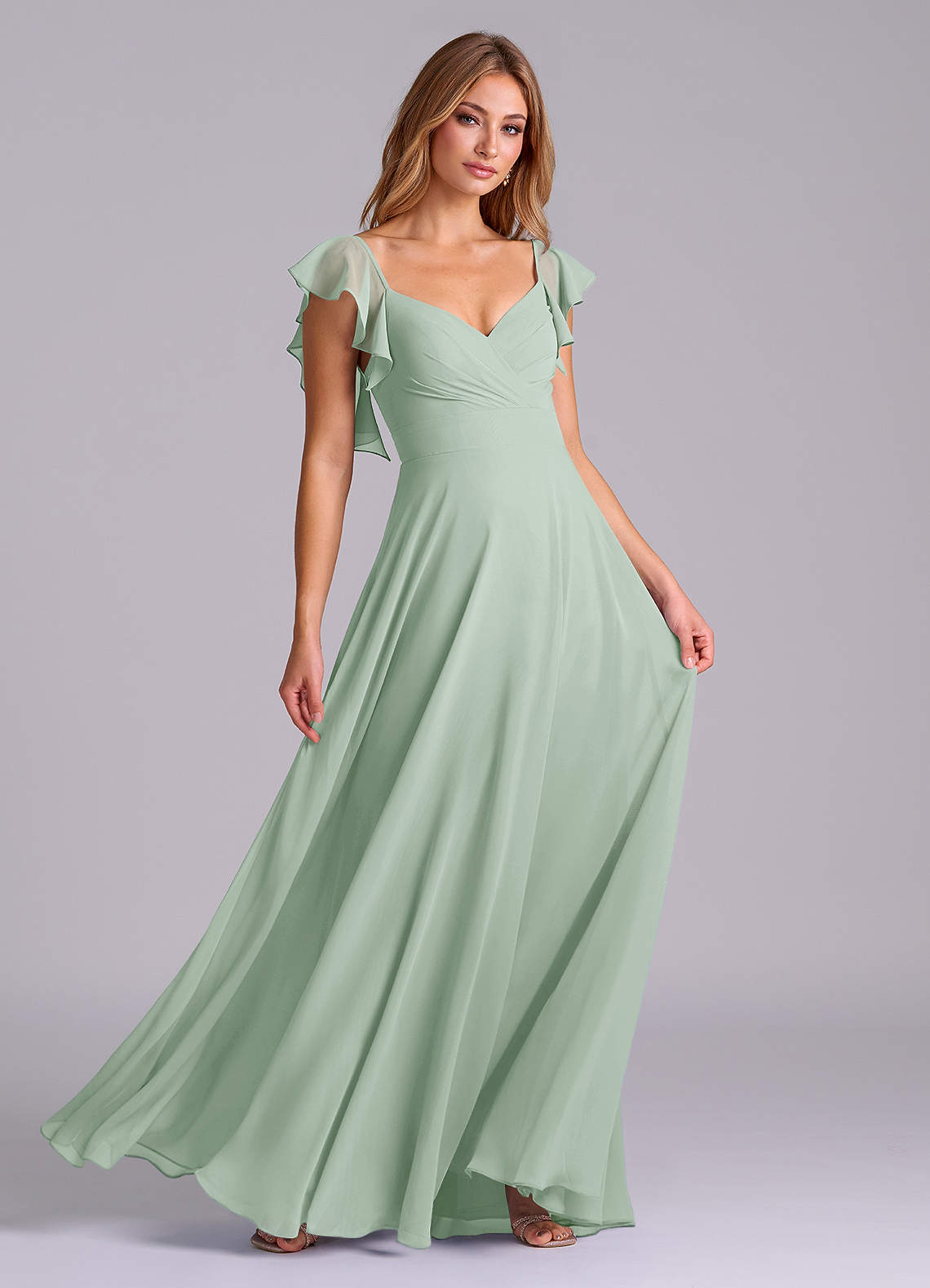Azazie Leilani Bridesmaid Dresses Agave A-Line Pleated Chiffon Dress image2