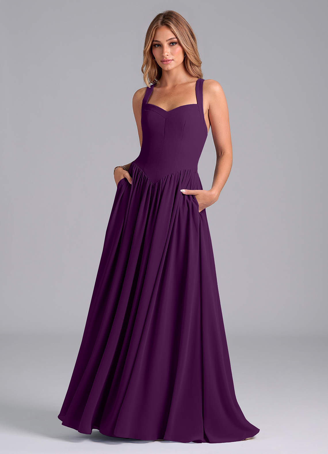 Azazie Francis Bridesmaid Dresses Grape A-Line Corset Chiffon Dress image1