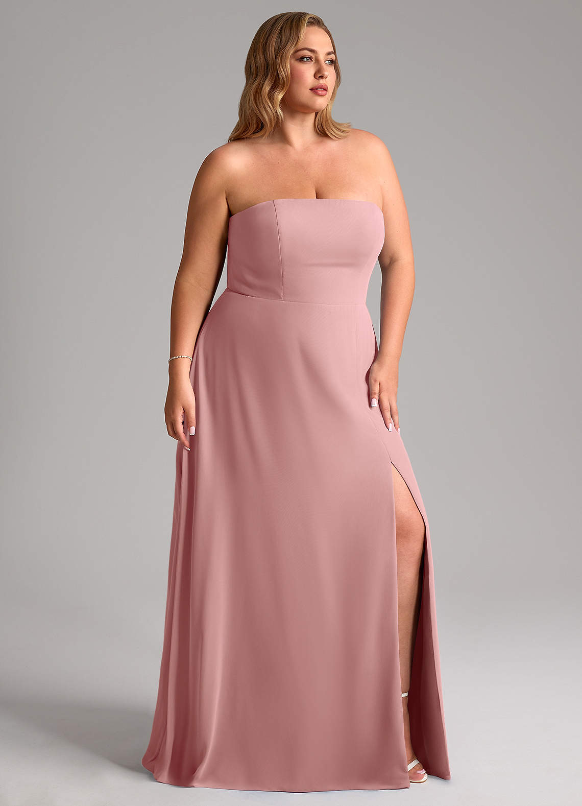 Azazie Wren Abiti da Damigella Abito Convertibile A-Line in Chiffon Spacco Laterale Rosa Polverosa image10