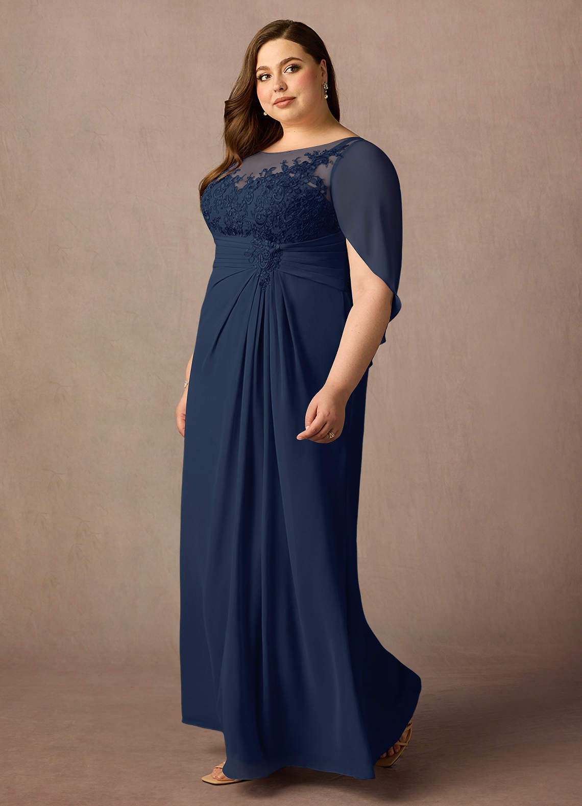 Azazie Hera Mother of the Bride Dresses Dark Navy A-Line Lace Capelet Chiffon Dress image7