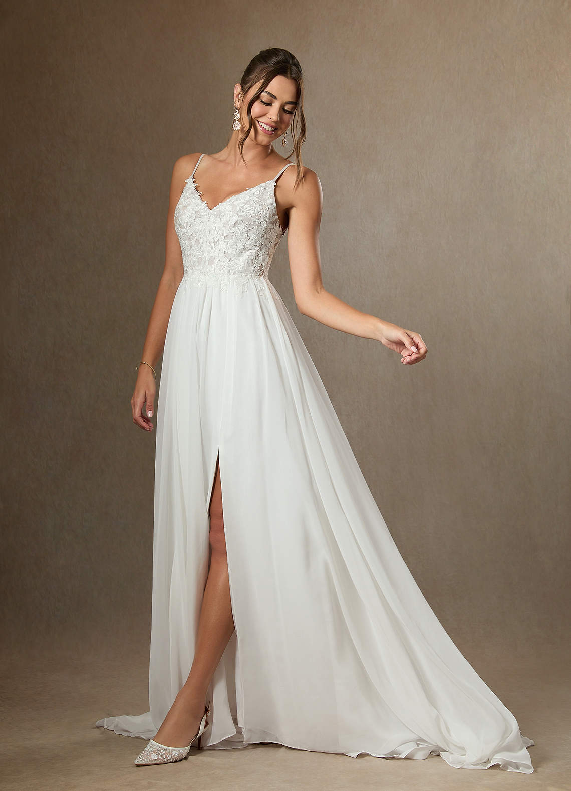 Azazie Gala Brudekjoler En streg Blonde Chiffon Kapel tog Kjole image5