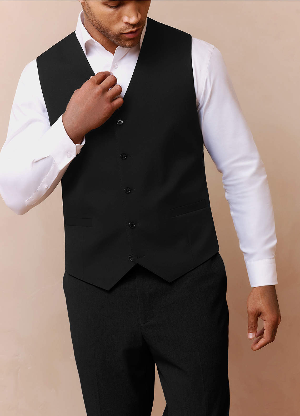 front Savile Black Wool Blend Suit Vest