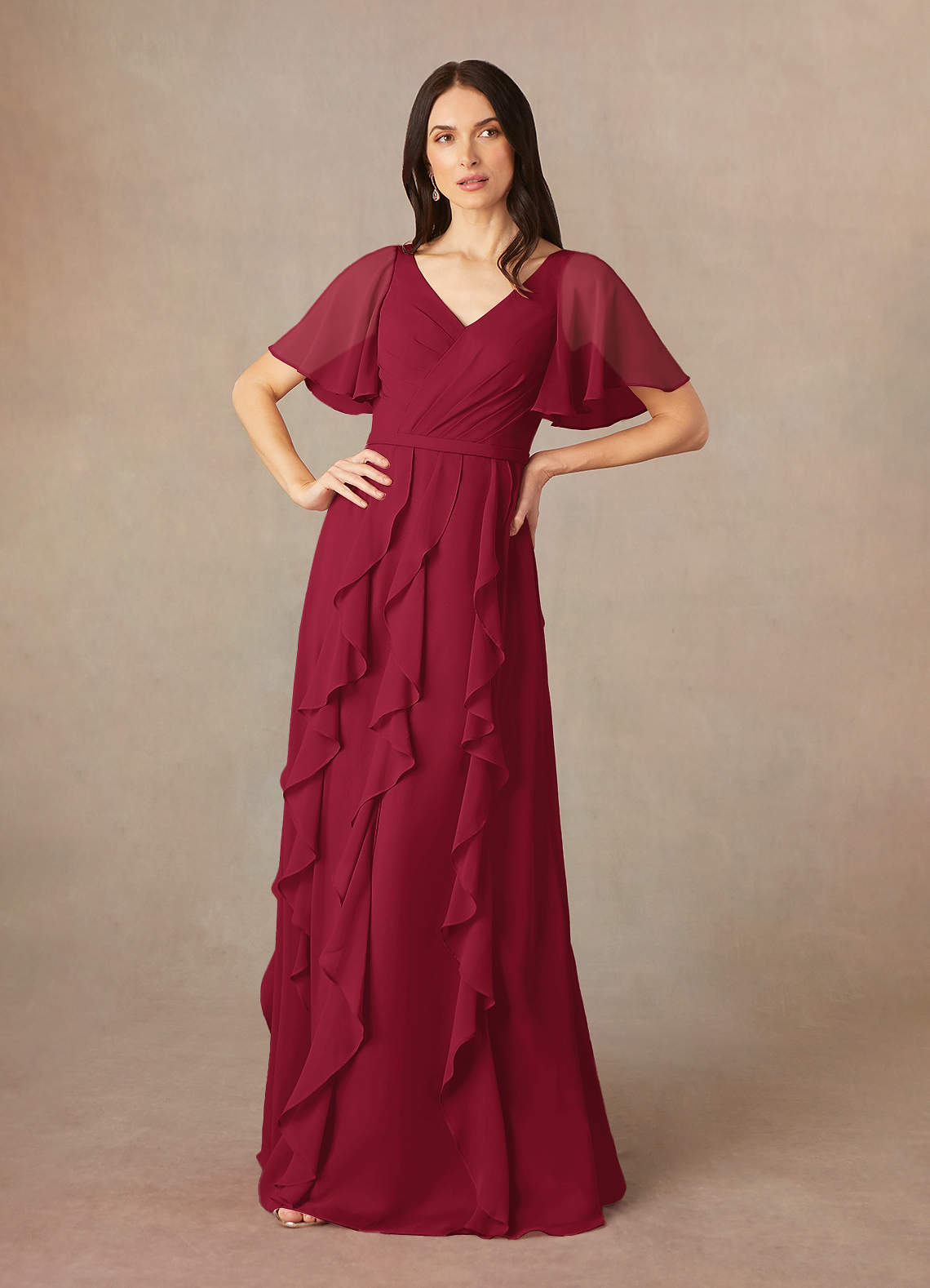 Azazie Watson Mother of the Bride Dresses Burgundy A-Line V-Neck Chiffon Dress image1