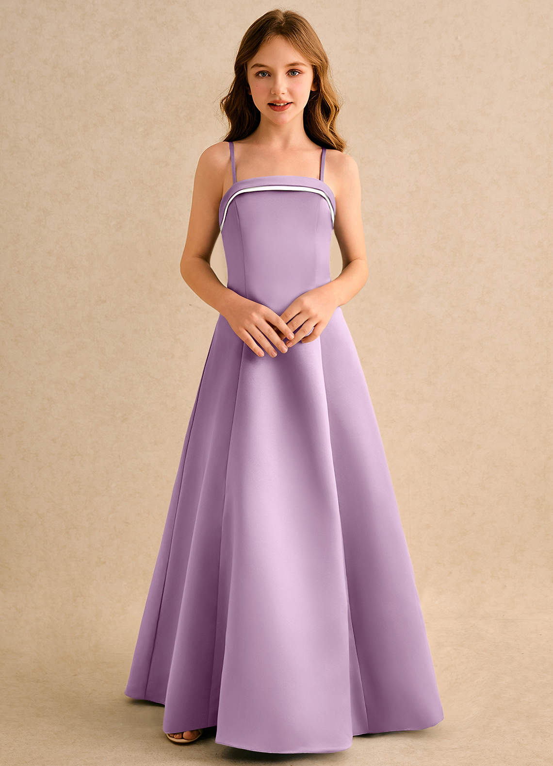 Azazie Izel Girls Formal Flower Girl Klänningar Klänning A-Line i Matt satäng Plisserad image5