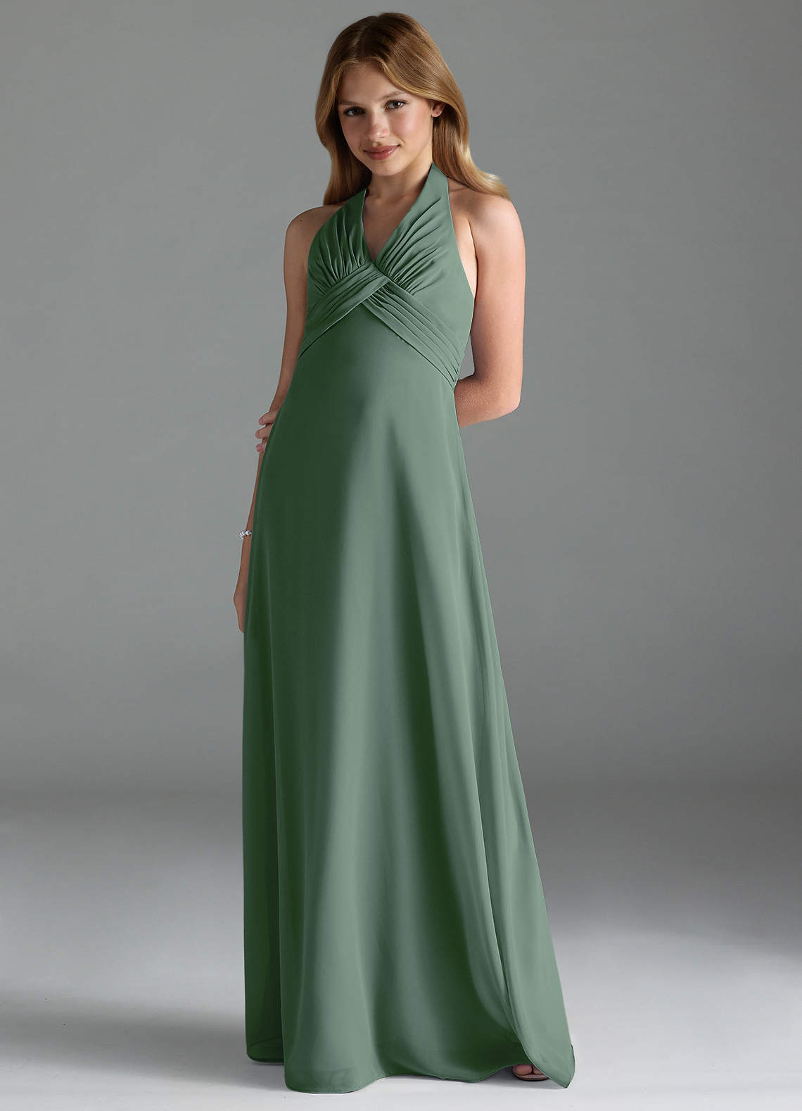 Azazie Tessie Junior Eucalyptus A-Line Pleated Chiffon Dress image1