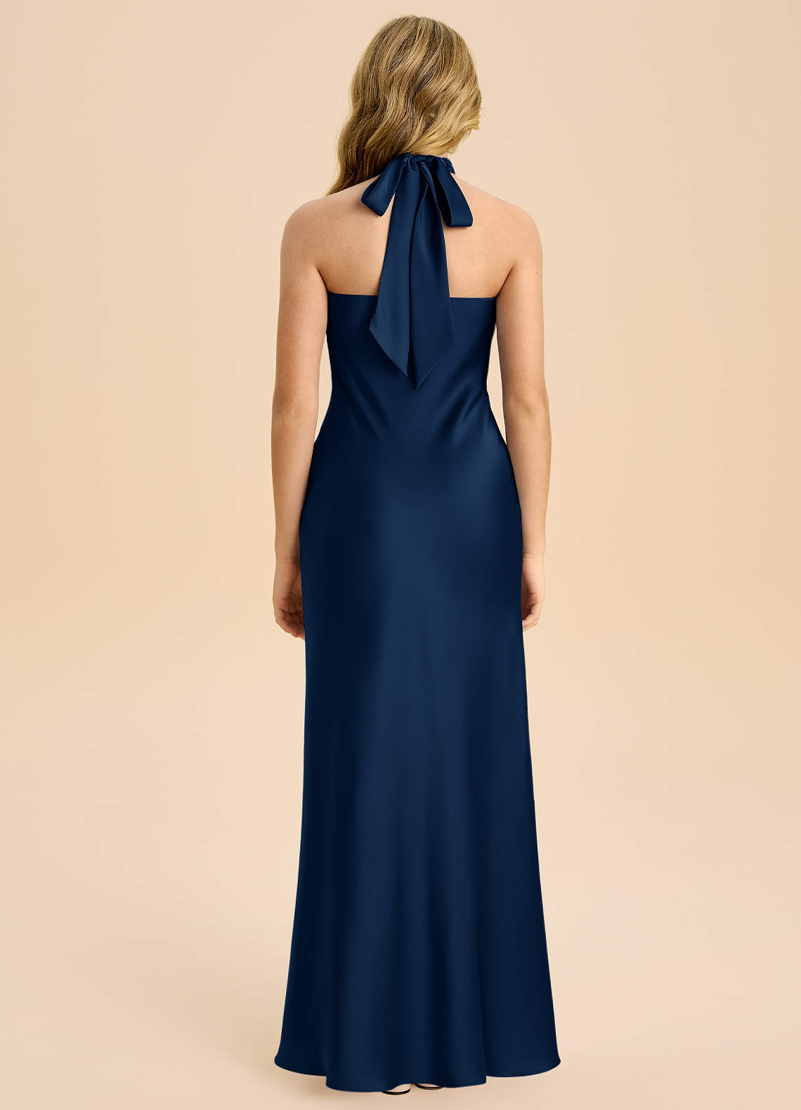 Azazie Chickie Junior Dark Navy Sheath Pleated Stretch Satin Dress image1