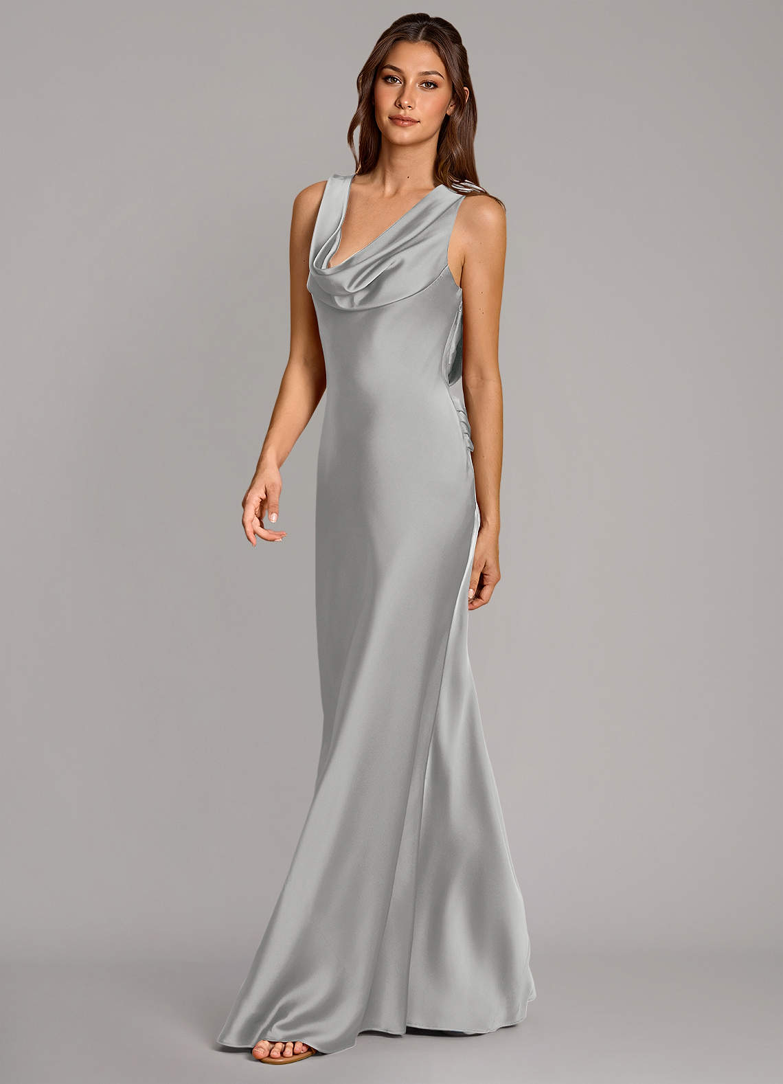 Azazie Cheryl Vestidos de madrinha de casamento Vestido Prata de Cetim elástico de sereia image2