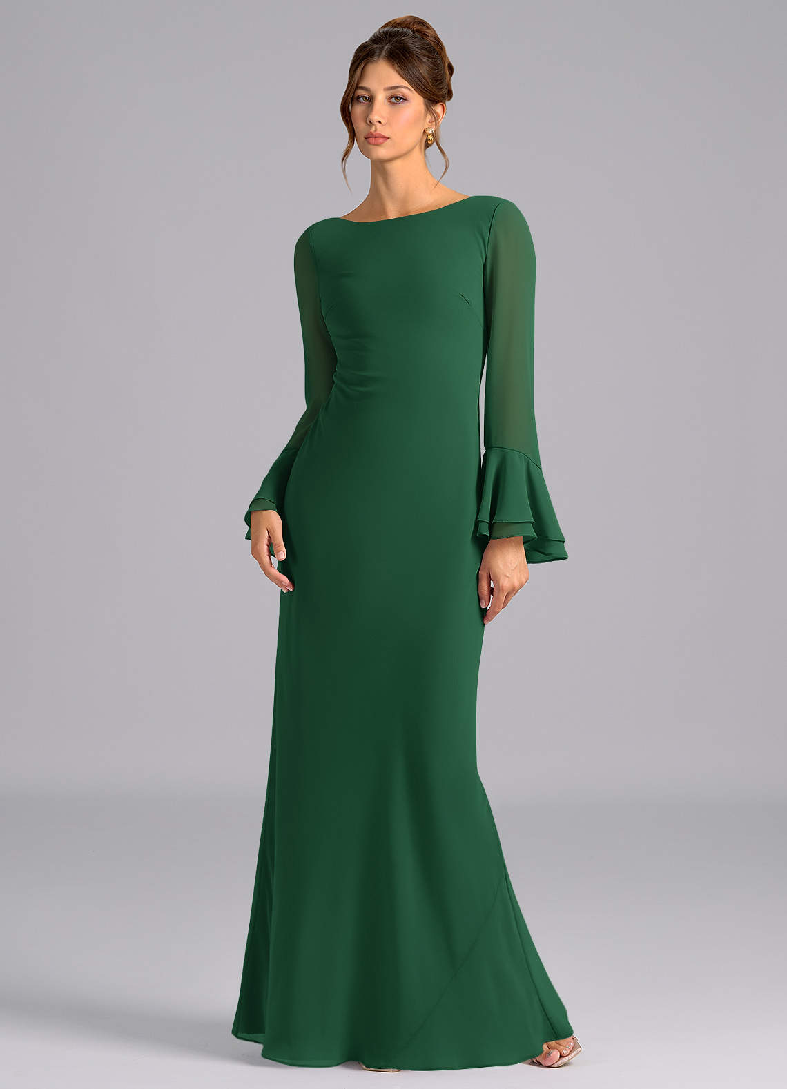 Azazie Leone Brautjungfernkleider Meerjungfrau-Linie Korsett Chiffon Kleid Dunkelgrün image1