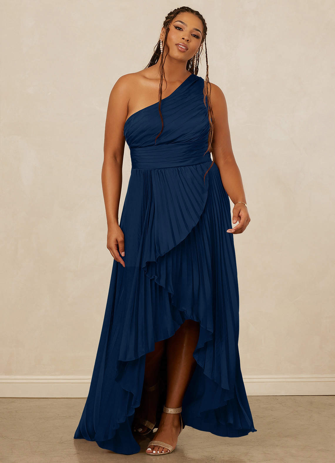 Christian Siriano Bridal for Azazie 1008 Bridesmaid Dresses Dark Navy A-Line One Shoulder Stretch Satin Dress image1