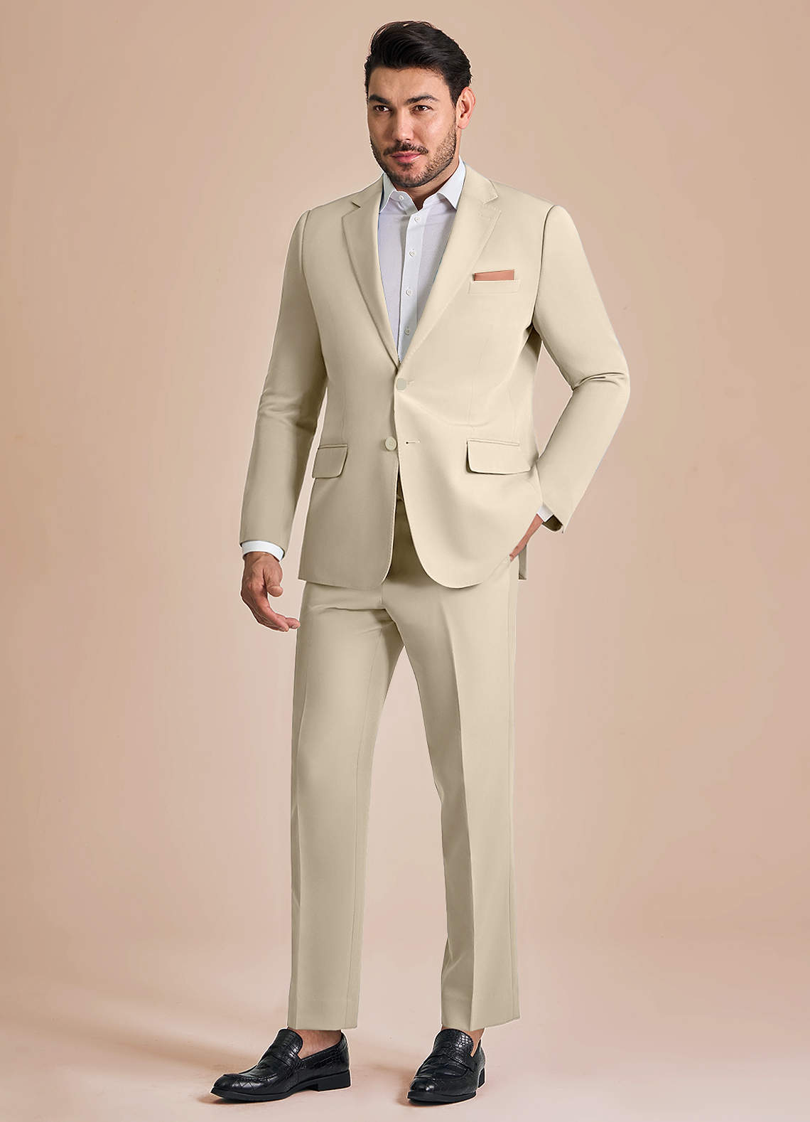 front James Tan Structured Stretch Suit